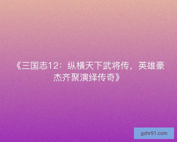 《三国志12:纵横天下武将传,英雄豪杰齐聚演绎传奇》 《三国志12:纵横天下武将传,英雄豪杰齐聚演绎传奇》